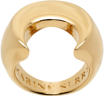 Shop Marine Serre Gold Regenerated Brass Moon Ring In Mt50
