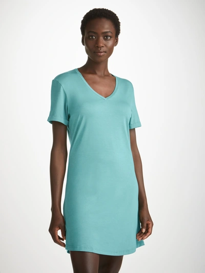 Shop Derek Rose Women's V-neck Sleep T-shirt Lara Micro Modal Stretch Teal In Green