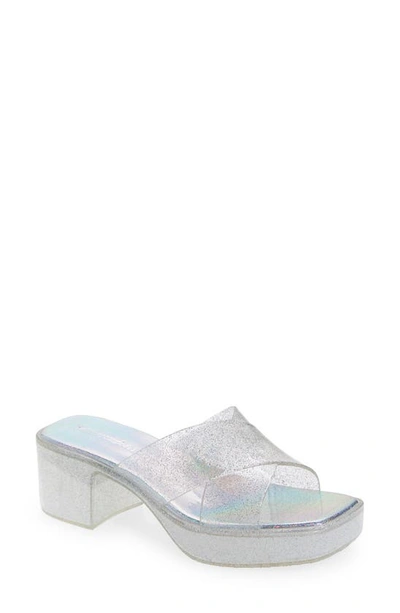 Shop Jeffrey Campbell Bubblegum Platform Sandal In Silver Iridescent Glitter