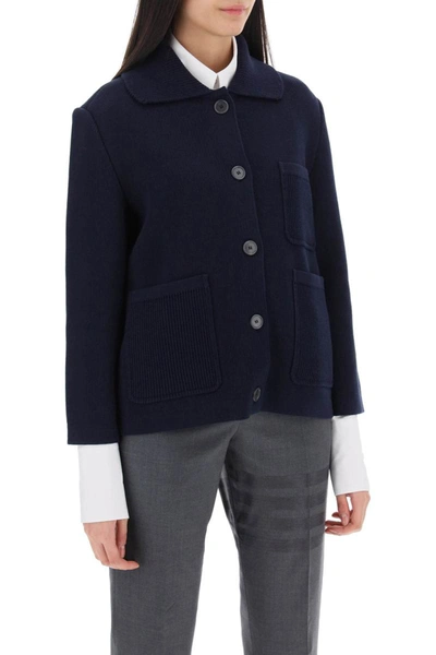 Shop Thom Browne Cotton-cashmere Knit Jacket In Blue