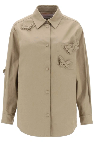 Shop Valentino Garavani Stretch Cotton Canvas Overshirt With High Reliefs In Brown