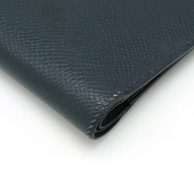 Shop Hermes Hermès -- Navy Leather Wallet  ()
