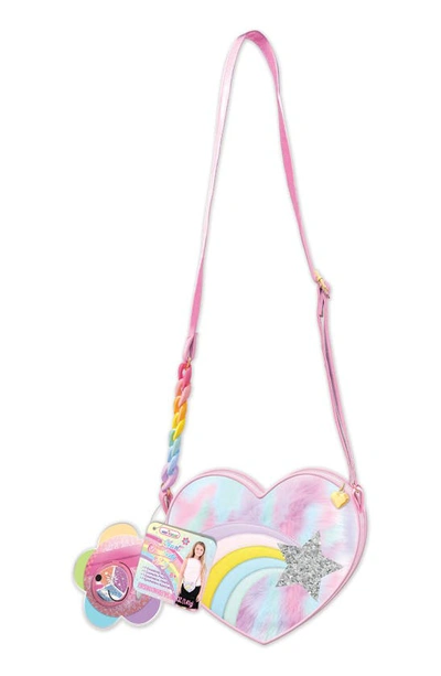Shop Hot Focus Kids' Heart Shaped Faux Fur Crossbody Bag & Cosmetic Set In Pink Multi