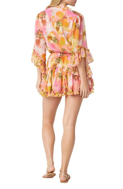Shop Misa Ximena Floral Long Sleeve Tiered Dress In Golden Poppy Mix