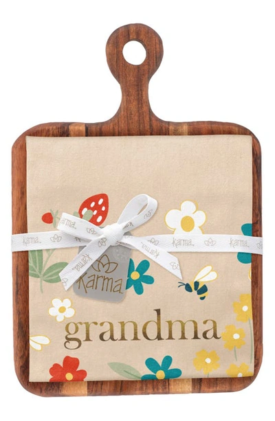 Shop Karma Gifts Grandma Tea Towel & Cutting Board Gift Set In Beige