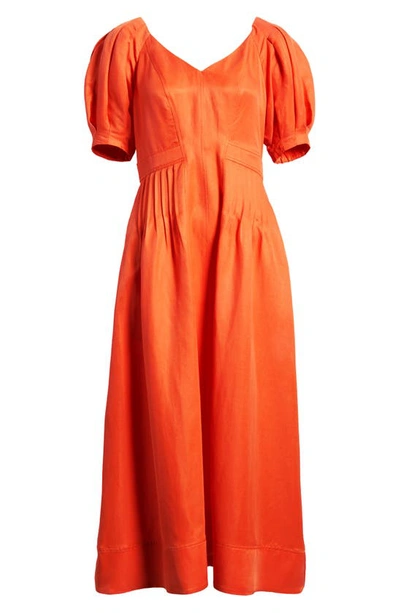 Shop Ted Baker Opalz Puff Sleeve Midi Dress In Bright Orange