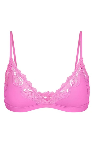 Shop Skims Fits Everybody Corded Lace Triangle Bralette In Neon Orchid