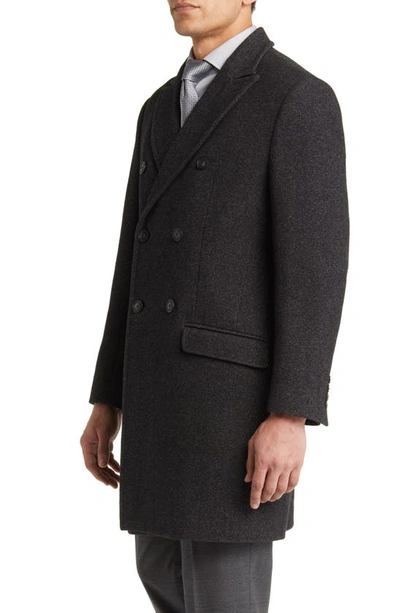 Shop Hart Schaffner Marx Albright Wool Blend Topcoat In Charcoal Pindot