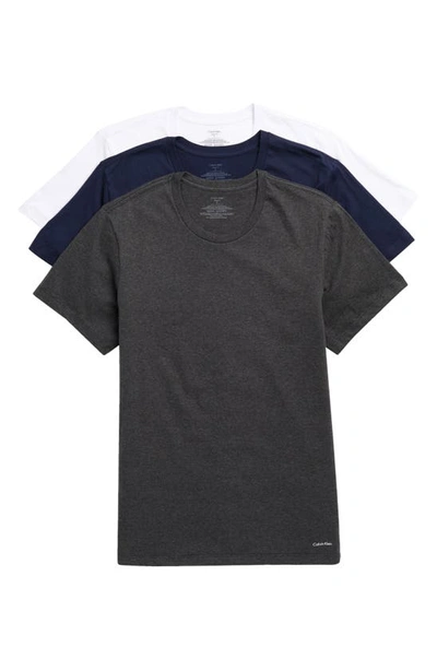 Shop Calvin Klein 3-pack Cotton Crewneck T-shirts In White/ Navy/ Charcoal