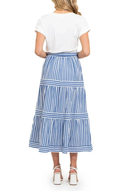 August Sky Tiered Midi Dress In Blue Multi