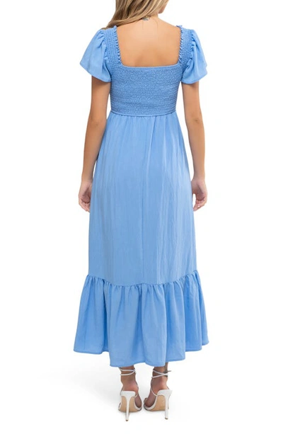 Shop August Sky Short Sleeve Midi Dress In Blue