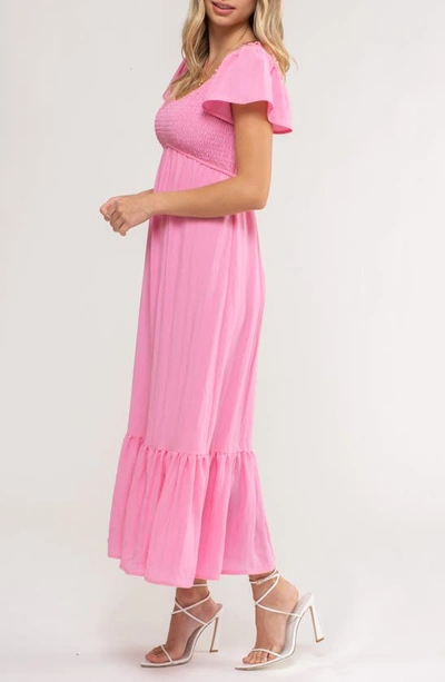 Shop August Sky Short Sleeve Midi Dress In Pink