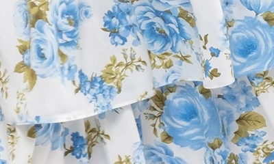 August Sky Floral Tiered Midi Dress In Blue Multi