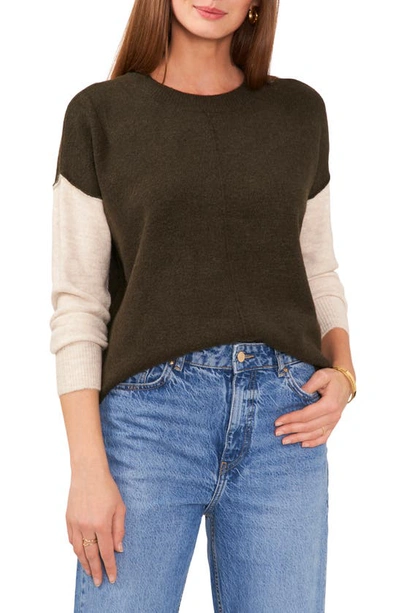 Shop Vince Camuto Colorblock Sweater In Dark Olive
