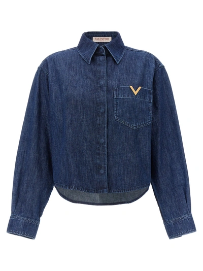 Shop Valentino Denim Shirt Shirt, Blouse In Blue