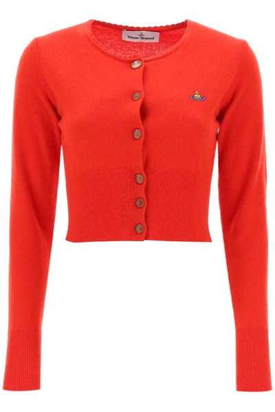 Shop Vivienne Westwood Bea Cropped Cardigan In Red
