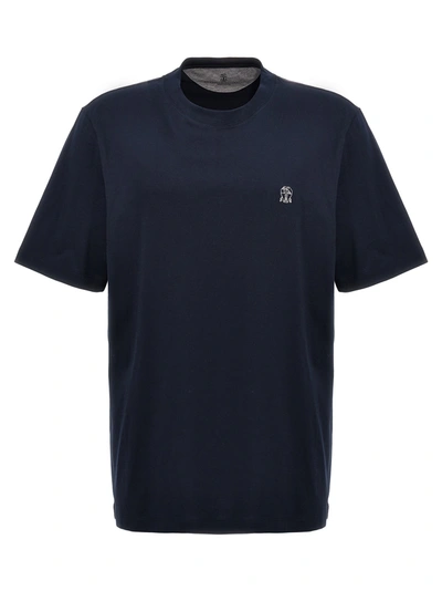Shop Brunello Cucinelli Logo T-shirt In Blue