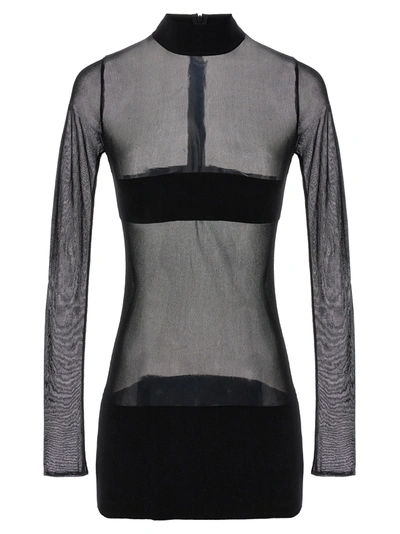 Shop Monot Transparent Knit Mini Dress Dresses In Black
