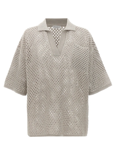 Shop Brunello Cucinelli Wide Mesh Shirt Polo In Gray