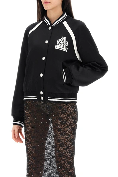 Shop Alessandra Rich Satin Bomber Jacket With Logo Patch In Multicolor
