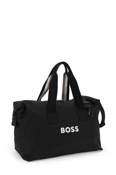 Shop Hugo Boss Boss Rubberized Logo Duffle Bag In Black