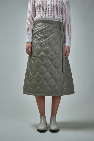 Shop Ganni Shiny Quilt Midi Skirt Fallen Rock 019