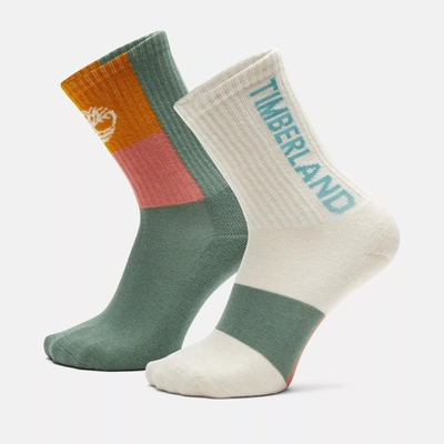 Shop Timberland 2-pack Colorblock Sport Crew Sock In Green