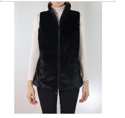 Shop Metric Knits Reversible Faux Fur Vest In Black