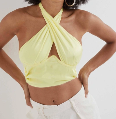 For Love & Lemons Rana Cropped Cross Front Open-back Top In Yellow In Yellow
