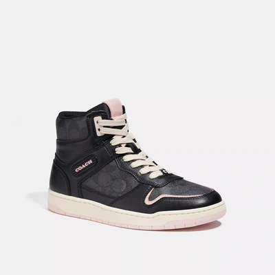 Shop Coach Outlet High Top Sneaker In Signature Canvas In Black