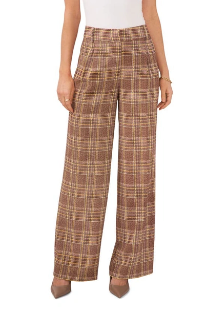 Shop Vince Camuto Pleated Plaid Wide Leg Pants In Birch Multi