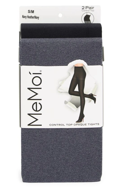 Shop Memoi Control Top Opaque 2-piece Tights Set In Navy Heather-navy