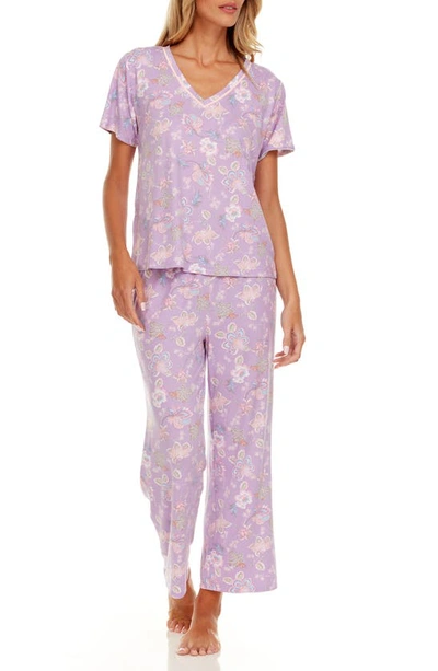 Shop Flora By Flora Nikrooz Nancy Floral Short Sleeve Top & Capri Pants Pajamas In Lavender