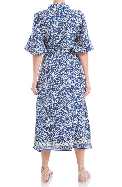 Shop Max Studio Puff Sleeve Shirtdress In Blue Small Daisy Mixed Panel