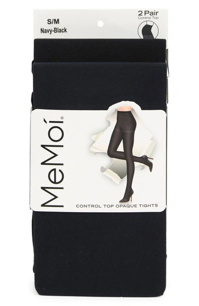 Shop Memoi 2-pack Solid Control Top Tights In Navy-black