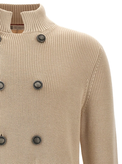 Shop Brunello Cucinelli Double-breasted Cardigan Sweater, Cardigans Beige