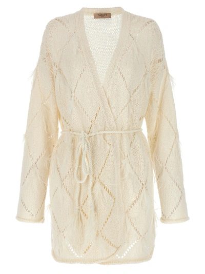 Shop Twinset Feather Cardigan Sweater, Cardigans White