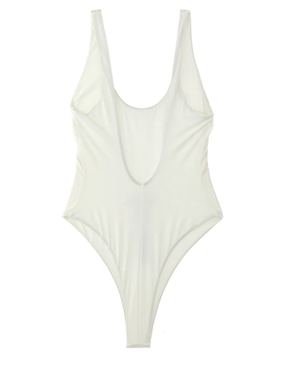 Shop Elisabetta Franchi Rhinestone Logo One-piece Swimsuit Beachwear White