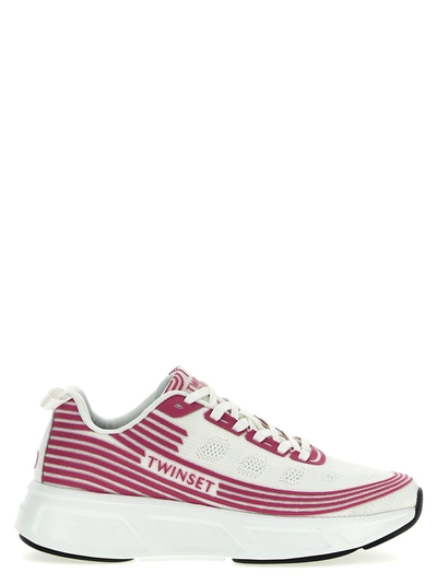 Shop Twinset Stretch Knit Sneakers Fuchsia