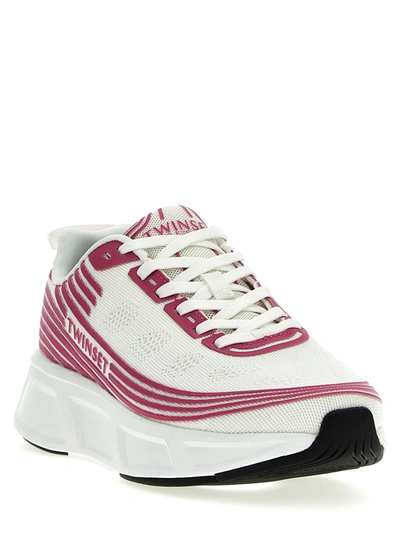 Shop Twinset Stretch Knit Sneakers Fuchsia