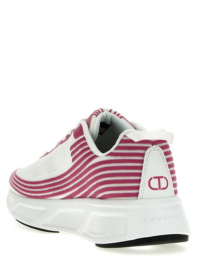 Shop Twinset Stretch Knit Sneakers Fuchsia