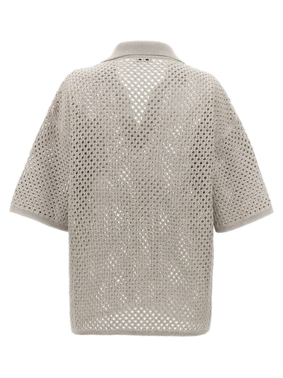 Shop Brunello Cucinelli Wide Mesh  Shirt Polo Gray