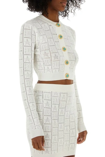 Shop Balmain Woman White Viscose Blend Cardigan