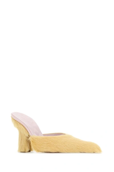 Shop Burberry Woman Pastel Yellow Calfhair Buck Mules