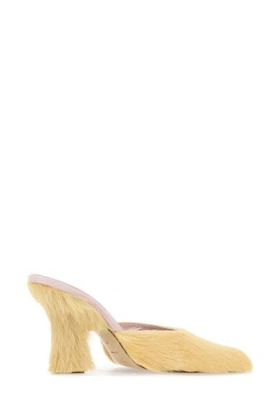 Shop Burberry Woman Pastel Yellow Calfhair Buck Mules