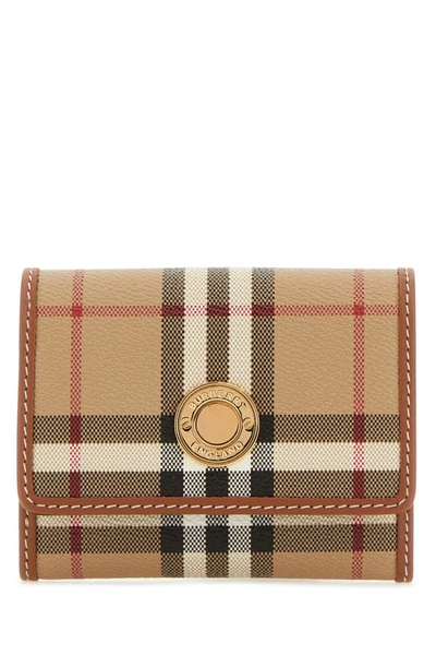 Shop Burberry Woman Printed Canvas And Leather Small Wallet In Multicolor