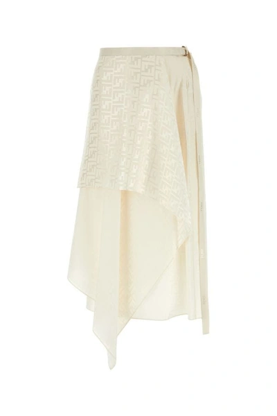 Shop Fendi Woman Ivory Silk Skirt In White