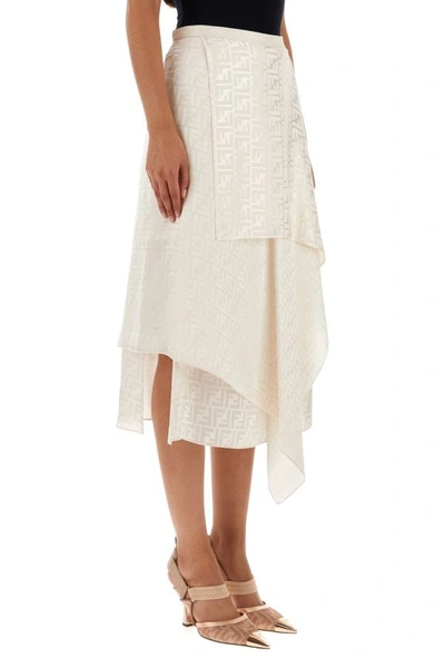 Shop Fendi Woman Ivory Silk Skirt In White