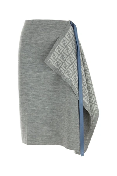 Shop Fendi Woman Melange Grey Wool Blend Skirt In Gray