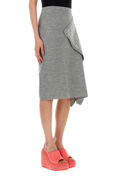 Shop Fendi Woman Melange Grey Wool Blend Skirt In Gray